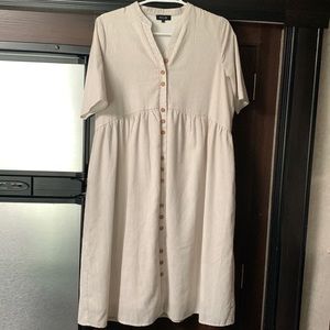 Roolee White button down brown pinstripe dress Women’s large with Pockets